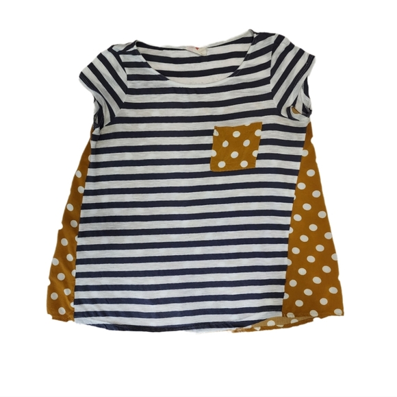 Anthropologie Blue Stripe Front Polka Dot Shirt - Picture 3 of 6